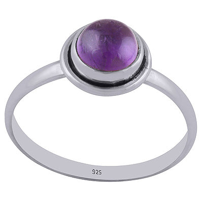 Alluring Handcrafted Amethyst Round Shape 925 Sterling Solid Silver Ring - R3400192-1