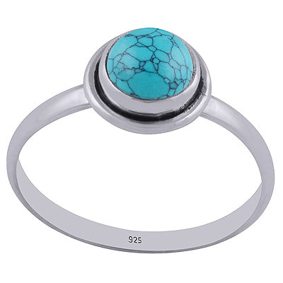 Alluring Handcrafted Turquoise Round Shape 925 Sterling Solid Silver Ring - R3400192-10