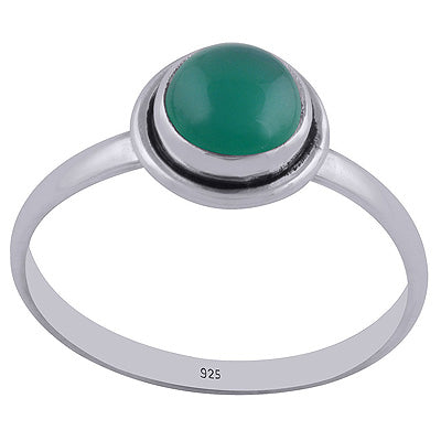 Alluring Handcrafted Green Onyx Round Shape 925 Sterling Solid Silver Ring - R3400192-166
