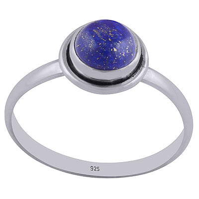 Alluring Handcrafted Lapis Round Shape 925 Sterling Solid Silver Ring - R3400192-26