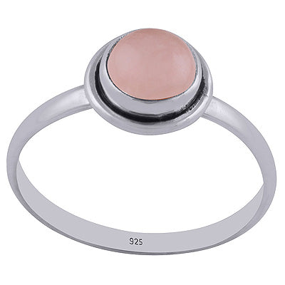 Alluring Handcrafted Rose Quartz Round Shape 925 Sterling Solid Silver Ring - R3400192-38