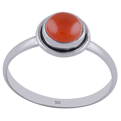 Alluring Handcrafted Carnelian Round Shape 925 Sterling Solid Silver Ring - R3400192-41