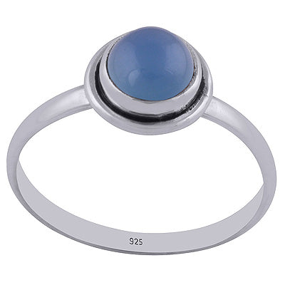 Alluring Handcrafted Blue Chalcedony Round Shape 925 Sterling Solid Silver Ring - R3400192-42