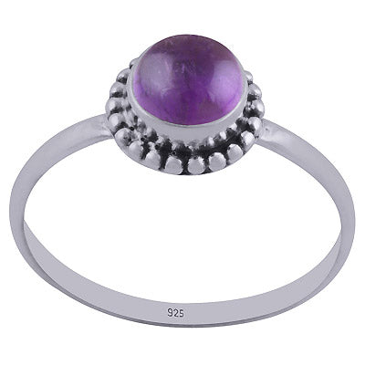Gorgeous Rawa Work Around Amethyst Round Shape 925 Sterling Solid Silver Ring - R3400195-1