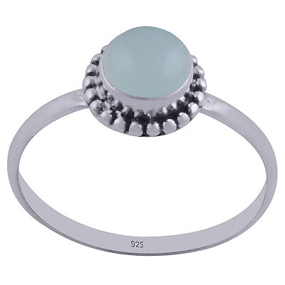 Gorgeous Rawa Work Around Aqua Chalcedony Round Shape 925 Sterling Solid Silver Ring - R3400195-37