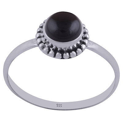 Gorgeous Rawa Work Around Black Onyx Round Shape 925 Sterling Solid Silver Ring - R3400195-50