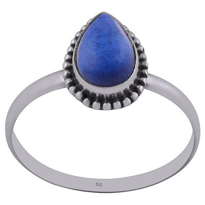 Minimal Rawa Work Around Lapis Pear Shape 925 Sterling Solid Silver Ring - R3400196-12