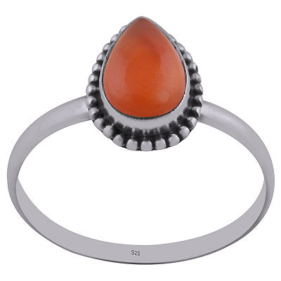 Minimal Rawa Work Around Carnelian Pear Shape 925 Sterling Solid Silver Ring - R3400196-13