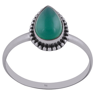 Minimal Rawa Work Around Green Onyx Pear Shape 925 Sterling Solid Silver Ring - R3400196-14