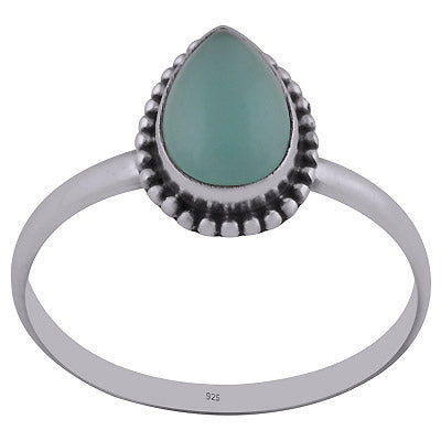 Minimal Rawa Work Around Aqua Chalcedony Pear Shape 925 Sterling Solid Silver Ring - R3400196-15