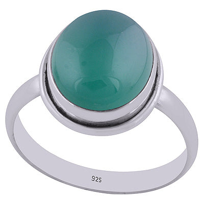 Gorgeous Plain Setting Green Onyx Oval Shape 925 Sterling Solid Silver Ring - R3400206-7
