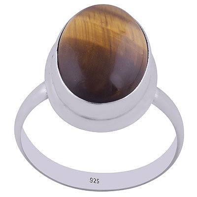 Beautiful Setted Stone Tiger's Eye Oval Shape 925 Sterling Solid Silver Ring - R3400207-10