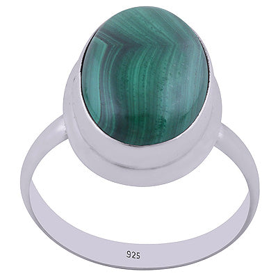Beautiful Setted Stone Malachite Oval Shape 925 Sterling Solid Silver Ring - R3400207-11