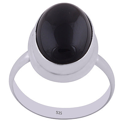 Beautiful Setted Stone Black Onyx Oval Shape 925 Sterling Solid Silver Ring - R3400207-12