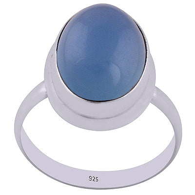 Beautiful Plain Setting Around Blue Chalcedony Oval Shape 925 Sterling Solid Silver Ring - R3400207-8