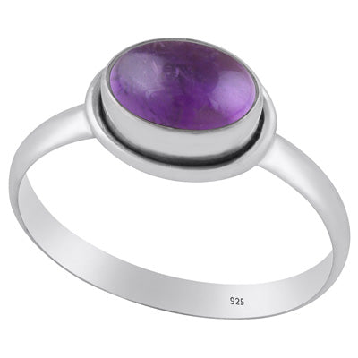 Plain Wire Work Around Amethyst Oval Shape 925 Sterling Solid Silver Ring - R3400210-1