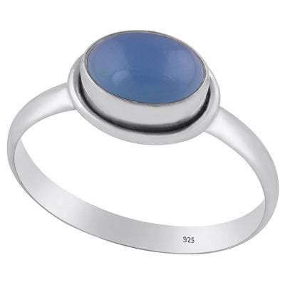 Plain Wire Work Around Blue Chalcedony Oval Shape 925 Sterling Solid Silver Ring - R3400210-13