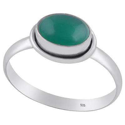 Plain Wire Work Around Green Onyx Oval Shape 925 Sterling Solid Silver Ring - R3400210-7