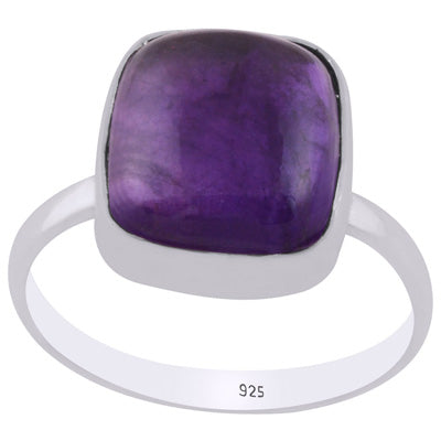 Beautifully Seated Gemstone Amethyst Square Shape 925 Sterling Solid Silver Ring - R3400282-42