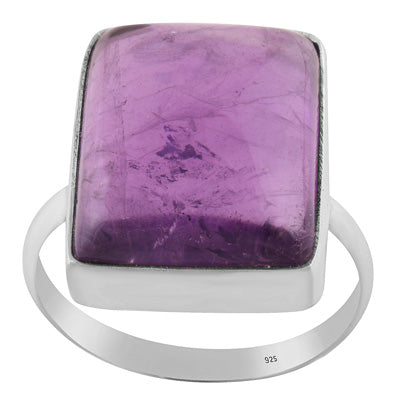 Beautifully Seated Gemstone Amethyst Rectangle Shape 925 Sterling Solid Silver Ring - R3400282-44