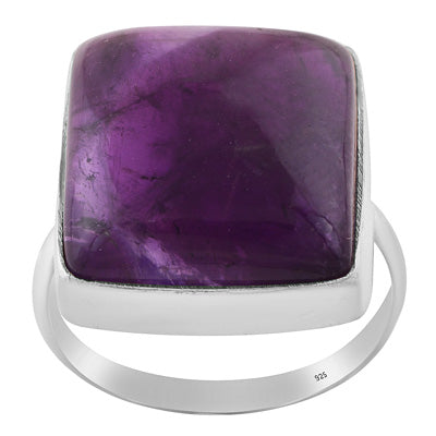 Beautifully Seated Gemstone Amethyst Square Shape 925 Sterling Solid Silver Ring - R3400282-45