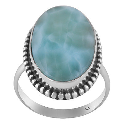 Stunning Rawa Work Around Larimar Oval Shape 925 Sterling Solid Silver Ring - R3400300-173