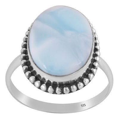 Stunning Rawa Work Around Larimar Oval Shape 925 Sterling Solid Silver Ring - R3400300-186