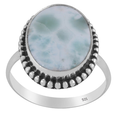 Stunning Rawa Work Around Larimar Oval Shape 925 Sterling Solid Silver Ring - R3400300-187