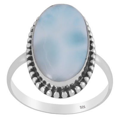Stunning Rawa Work Around Larimar Oval Shape 925 Sterling Solid Silver Ring - R3400300-188