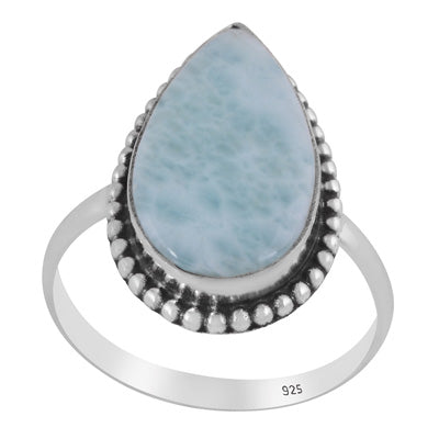 Stunning Rawa Work Around Larimar Pear Shape 925 Sterling Solid Silver Ring - R3400300-192