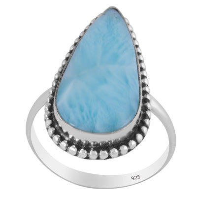 Stunning Rawa Work Around Larimar Pear Shape 925 Sterling Solid Silver Ring - R3400300-197