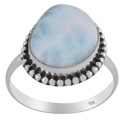Stunning Rawa Work Around Larimar Irregular Shape 925 Sterling Solid Silver Ring - R3400300-198