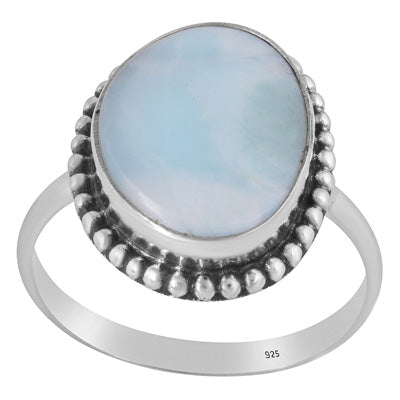 Stunning Rawa Work Around Larimar Irregular Shape 925 Sterling Solid Silver Ring - R3400300-199