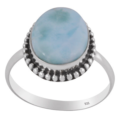 Stunning Rawa Work Around Larimar Irregular Shape 925 Sterling Solid Silver Ring - R3400300-200