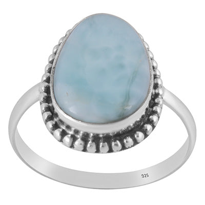 Stunning Rawa Work Around Larimar Irregular Shape 925 Sterling Solid Silver Ring - R3400300-201