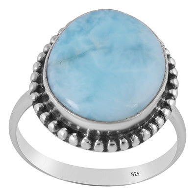 Stunning Rawa Work Around Larimar Irregular Shape 925 Sterling Solid Silver Ring - R3400300-203