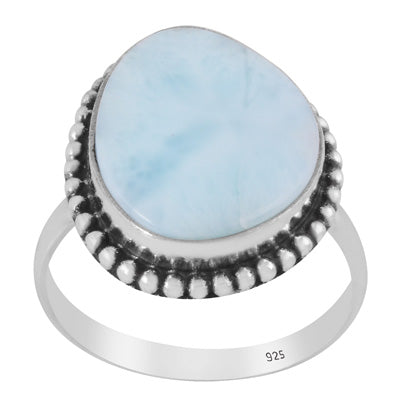 Stunning Rawa Work Around Larimar Irregular Shape 925 Sterling Solid Silver Ring - R3400300-204