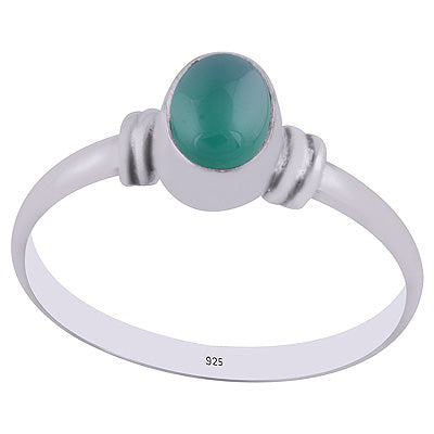 Stunning Plain Textured Green Onyx Oval Shape 925 Sterling Solid Silver Ring - R3400307-7