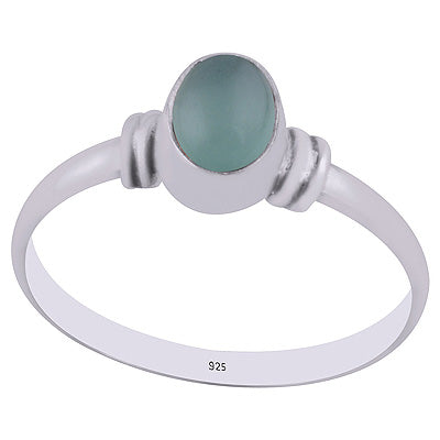 Stunning Plain Textured Aqua Chalcedony Oval Shape 925 Sterling Solid Silver Ring - R3400307-9
