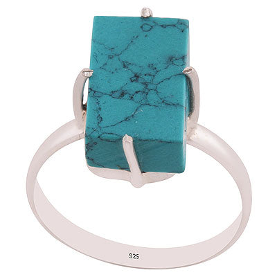 Stunning Rough Stone Turquoise Irregular Shape 925 Sterling Solid Silver Ring - R3400311-10