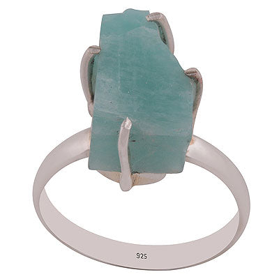 Stunning Rough Stone Amazonite Irregular Shape 925 Sterling Solid Silver Ring - R3400311-9
