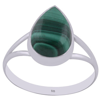 Beautiful Split Shank Around Malachite Pear Shape 925 Sterling Solid Silver Ring - R3400313-13