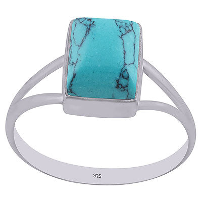 Stunning Split Shank Around Turquoise Rectangle Shape 925 Sterling Solid Silver Ring - R3400314-3