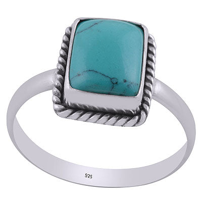 Alluring Twisted Wire Work Around Turquoise Rectangle Shape 925 Sterling Solid Silver Ring - R3400317-5