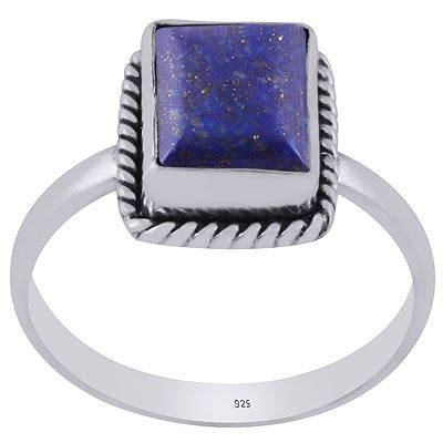 Alluring Twisted Wire Work Around Lapis Rectangle Shape 925 Sterling Solid Silver Ring - R3400317-7