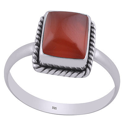 Alluring Twisted Wire Work Around Carnelian Rectangle Shape 925 Sterling Solid Silver Ring - R3400317-8