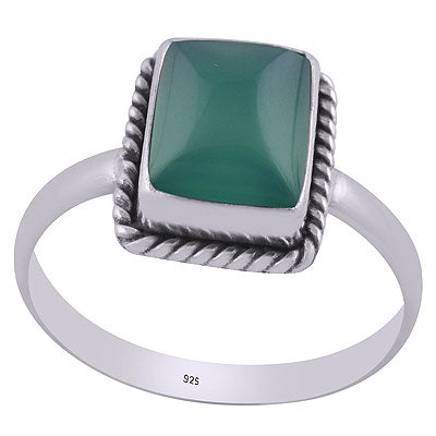 Alluring Twisted Wire Work Around Green Onyx Rectangle Shape 925 Sterling Solid Silver Ring - R3400317-9