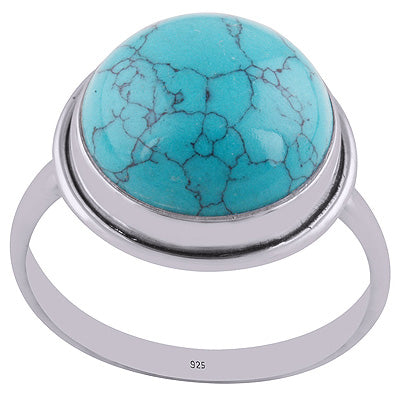Stunning Plain Collet Turquoise Round Shape 925 Sterling Solid Silver Ring - R3400319-1