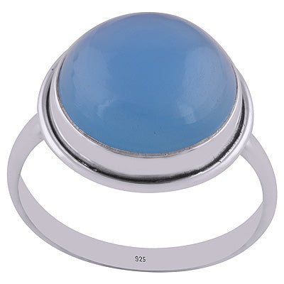 Stunning Plain Collet Blue Chalcedony Round Shape 925 Sterling Solid Silver Ring - R3400319-6