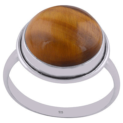 Stunning Plain Collet Tiger's Eye Round Shape 925 Sterling Solid Silver Ring - R3400319-9